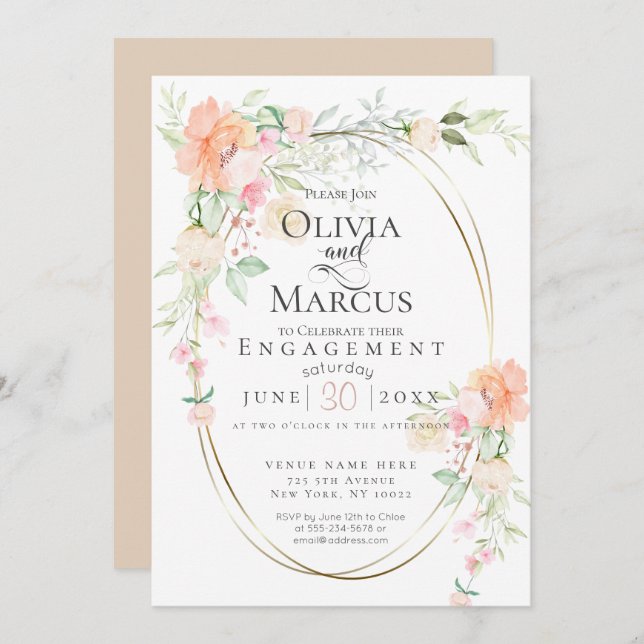 FÖRLOVNING | Pastel Vår blommor med vattenfärg Inbjudningar (Fram/baksida)