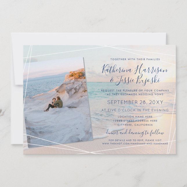 Förlovning Photo Beach Wedding Inbjudningar (Framsida)