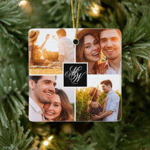 Förlovning Photo Collage Monogram Julgransprydnad Keramik