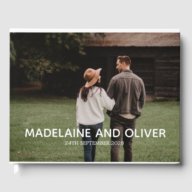 Förlovning Photo Elegant Simple Keepsak Gästböcker (Framsida)