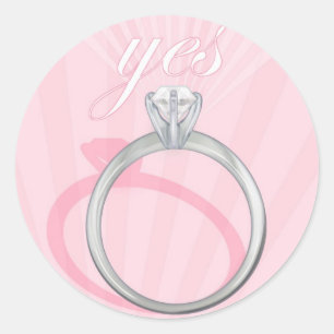 Förlovning Ring "Ja" - rosa Runt Klistermärke