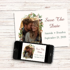 Förlovning Save The Date Boho Blommig Båge Foto Spara Datumet