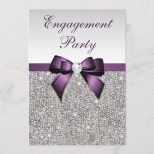 Förlovning Silver Sequins Violet Bow Inbjudningar