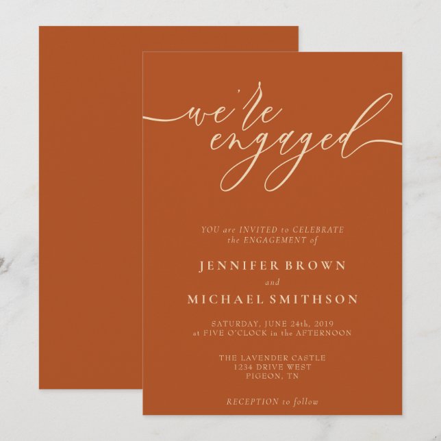 Förlovning Simple Terracotta Inbjudningar (Fram/baksida)