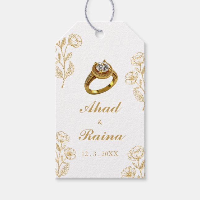 Förlovning Tack Gift Märkres i Vita Guld Ring Presentetikett (Framsidan)