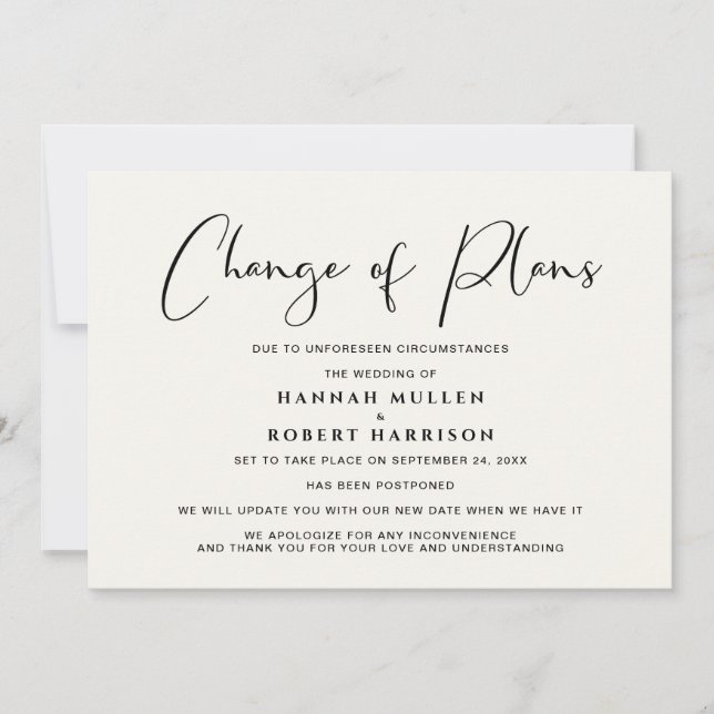 Förlovning Uppskov Ändring Av Planer Kräm Meddelande (Framsida)