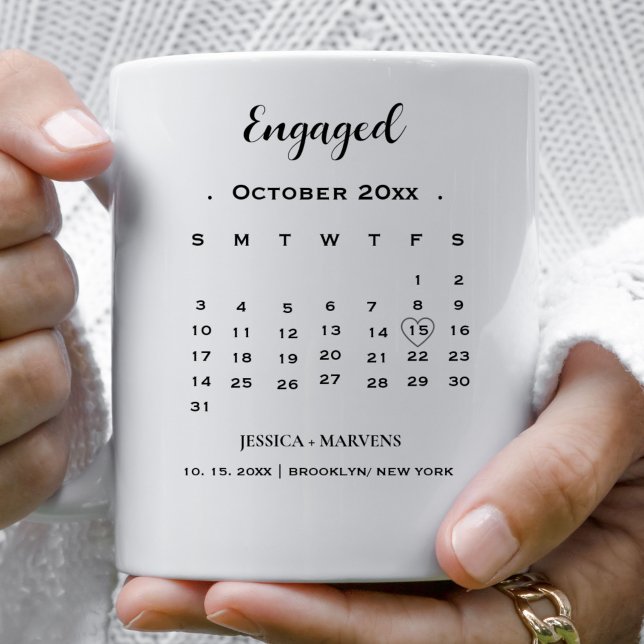 Förlovning utan foto i modern kalligrafikalender kaffemugg (Skapare uppladdad)