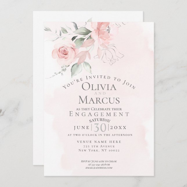 FÖRLOVNING | Vattenfärgning  Rosor Blommor Inbjudningar (Fram/baksida)