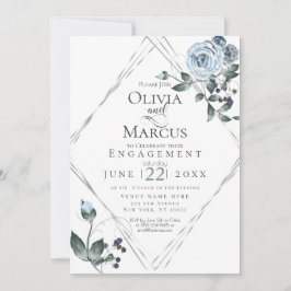 FÖRLOVNING | Vattenskärg Dusty Blue Blommigt Silve Inbjudningar