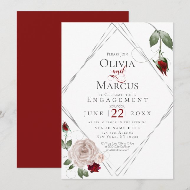 FÖRLOVNING | Vin Red och  vattenfärgen Ro Inbjudningar (Fram/baksida)