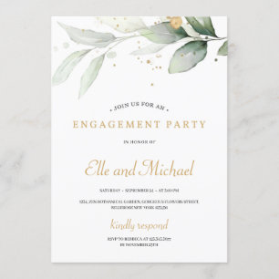 förlovningen Boho greenery eucalyptus guld stänk Inbjudningar
