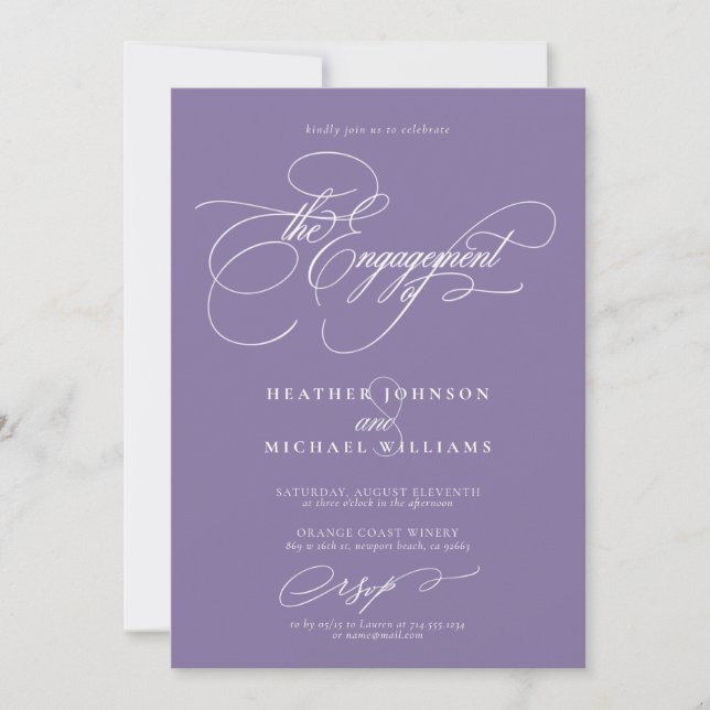 Förlovningen Embelled Lilac Lavender Calligraphy Inbjudningar (Framsida)