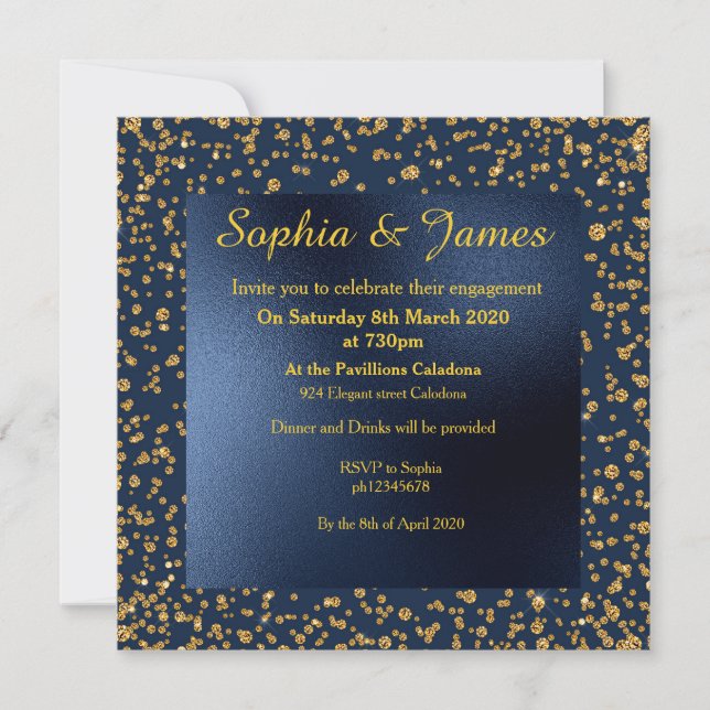 Förlovningen för flottor och Guld Elegant Sparkles Inbjudningar (Framsida)