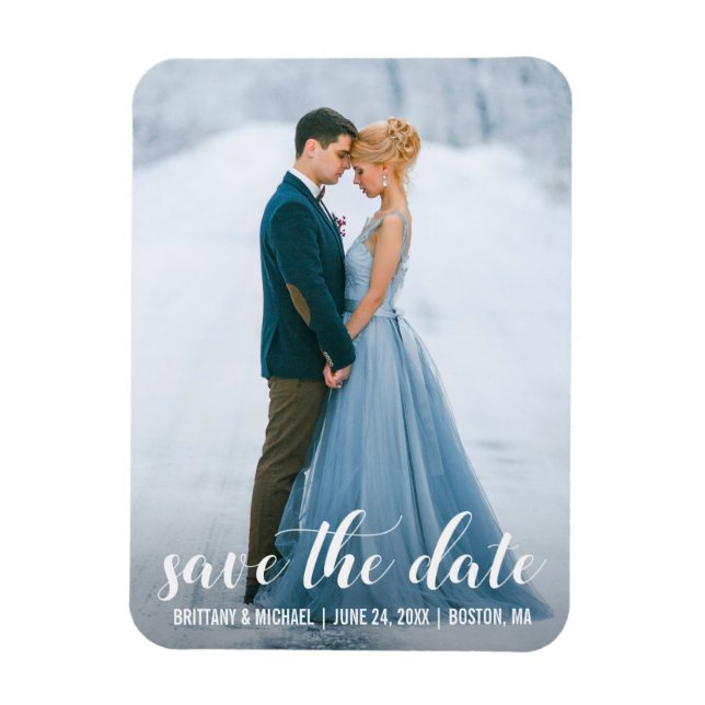Förlovningen Foto WB i Modern Script Save Date Magnet (Vertikal)