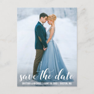 Förlovningen Foto WB i Modern Script Save Date Vykort