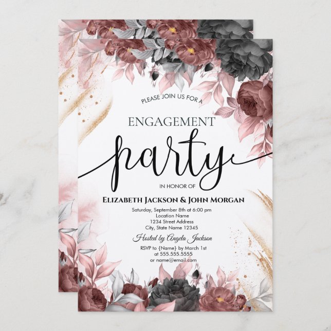 Förlovningen Höstvågsfärgblommor Inbjudningar (Fram/baksida)