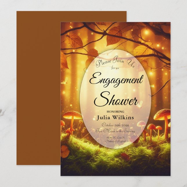 Förlovningen Magic Amber Forest Fairytale Shower Inbjudningar (Fram/baksida)