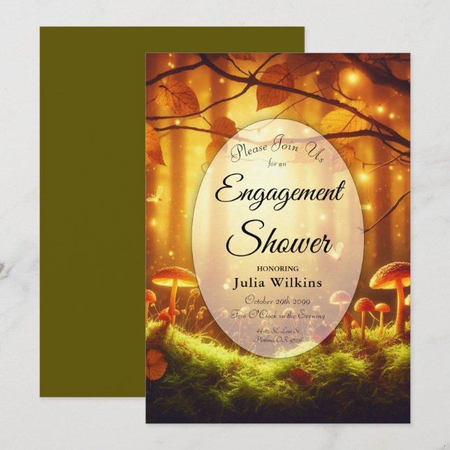 Förlovningen Magic Amber Forest Fairytale Shower Inbjudningar (Fram/baksida)
