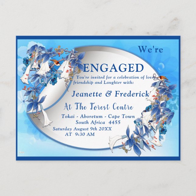 Förlovningen Måne-blomma med illustrerad vattenfär Inbjudan Vykort (Framsida)