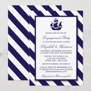 Förlovningen Nautical Rand & Navy Blue Frakt Inbjudningar