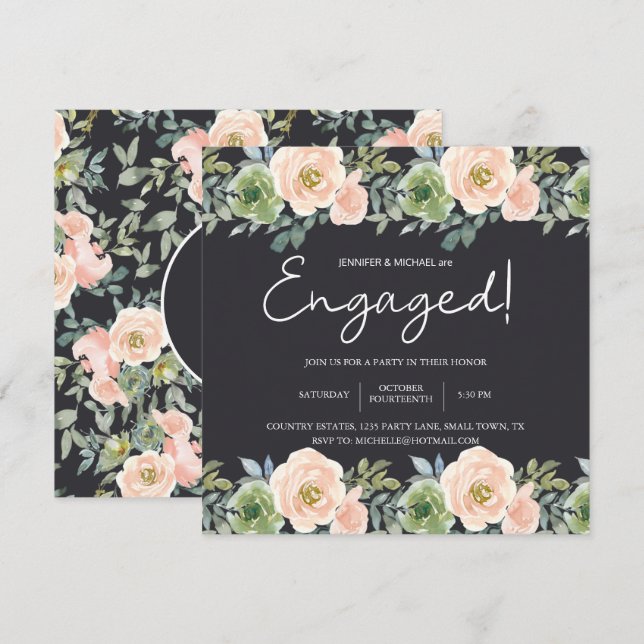 Förlovningen Peach Grönt Navy Pastel Blommigt Eleg (Fram/baksida)