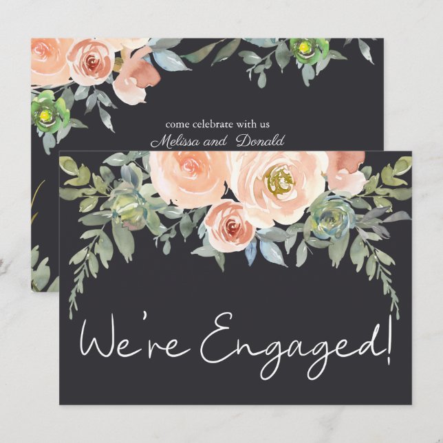 Förlovningen Peach Grönt Navy Pastel Blommigt Eleg (Fram/baksida)