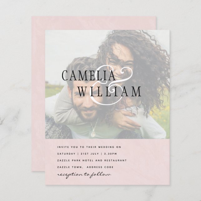 Förlovningen PHOTO-bröllopsinbjudan Spara datum (Fram/baksida)