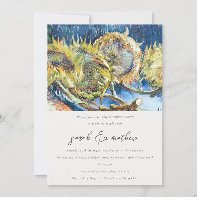 Förlovningen Solros med Rustic Minimal Script Gult Inbjudningar (Framsida)