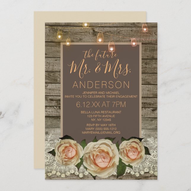 Förlovningen String Light i Rustic Ro Snöre Mason  Inbjudningar (Fram/baksida)