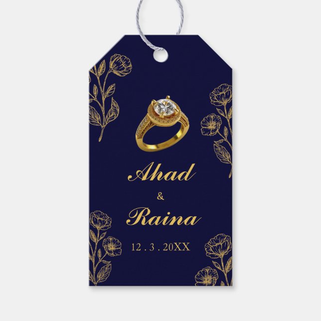 Förlovningen Tack vid marinblått Guld Ring Presentetikett (Framsidan)