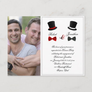 Förlovningen top hat och Bow Ties Gay Bröllop Inbjudningar