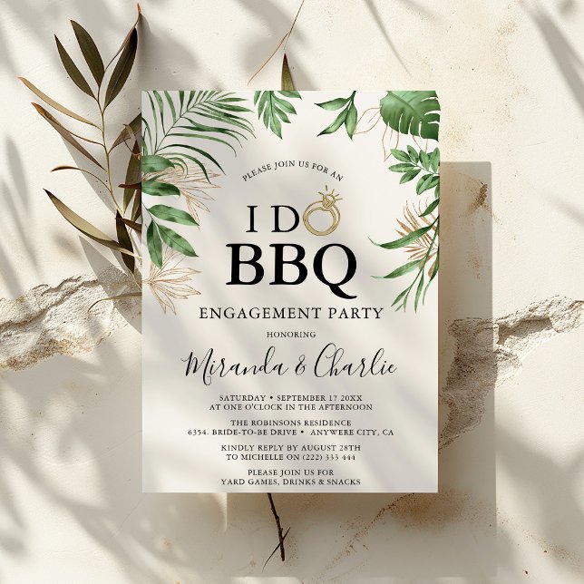 Förlovningen Tropical Grey & Guld 'I Do BBQ' Inbjudningar (Skapare uppladdad)
