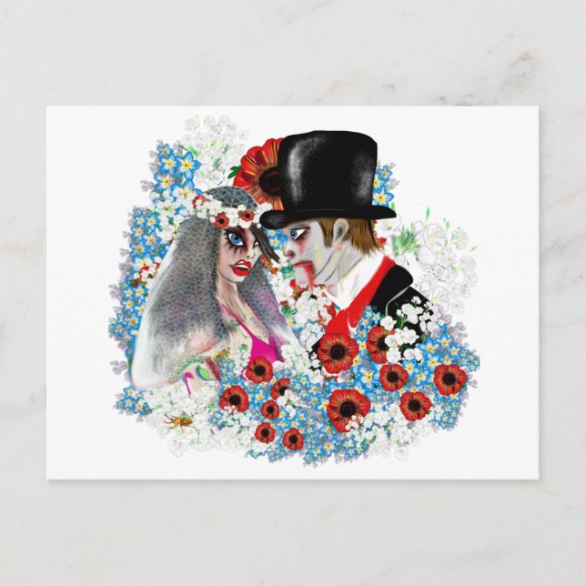 Förlovningen Zombie brude och groom bröllop Meddelande Vykort (Framsida)