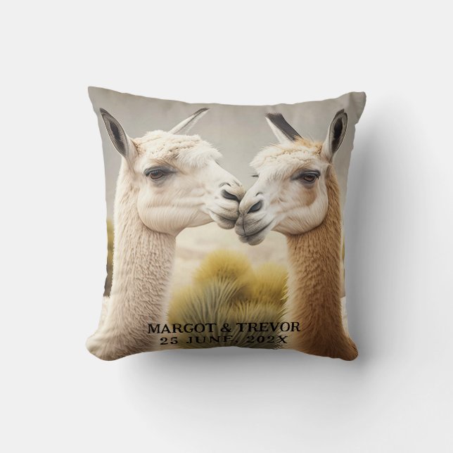 Förlovningens gåva Kissing Llamas for Home Decor Kudde (Framsida)