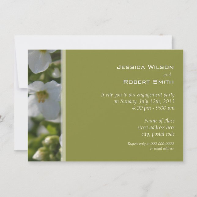 förlovningsfest av färska vita trädgårdblommor inbjudningar (Framsida)