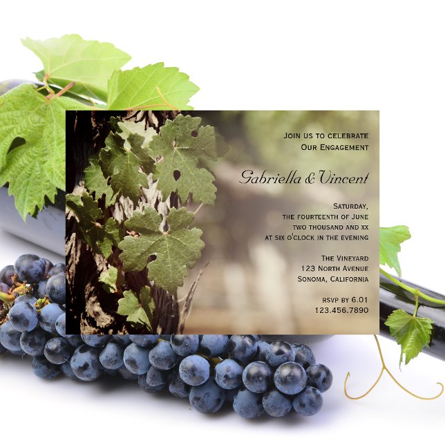 Förlovningsfest av naturlig druvmust Löv Vineyard Inbjudningar (Skapare uppladdad)
