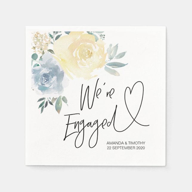 Förlovningsfest Decor Summer Blue-Blommigt Pappersservett (Framsidan)