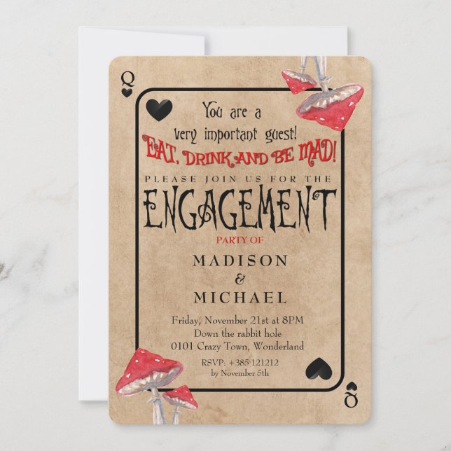 Förlovningsfest för att spela upp kort, Crazy Mush Inbjudningar (Framsida)