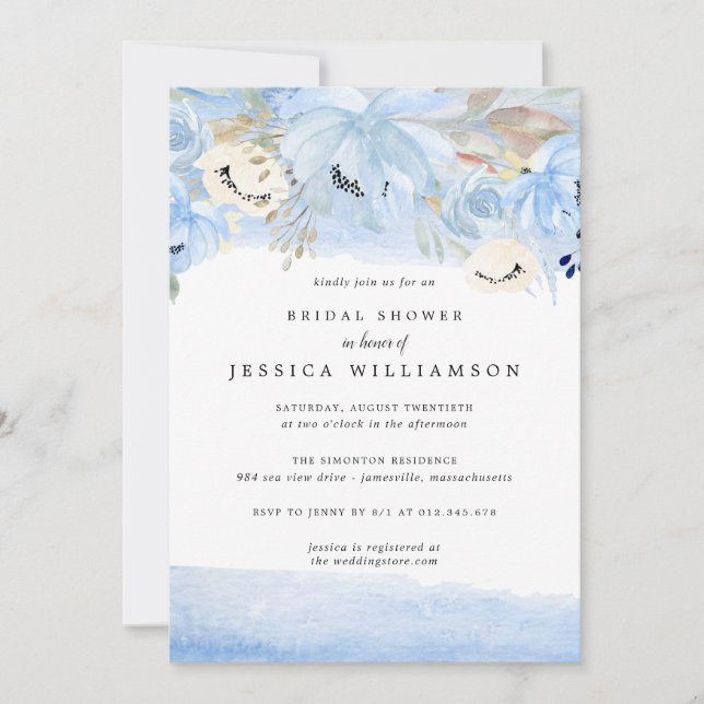 Förlovningsfest för Blommigt av blått och Guld vat Inbjudningar (Framsida)