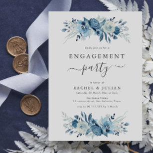 förlovningsfest för blommigt av elegantens blå vat inbjudningar