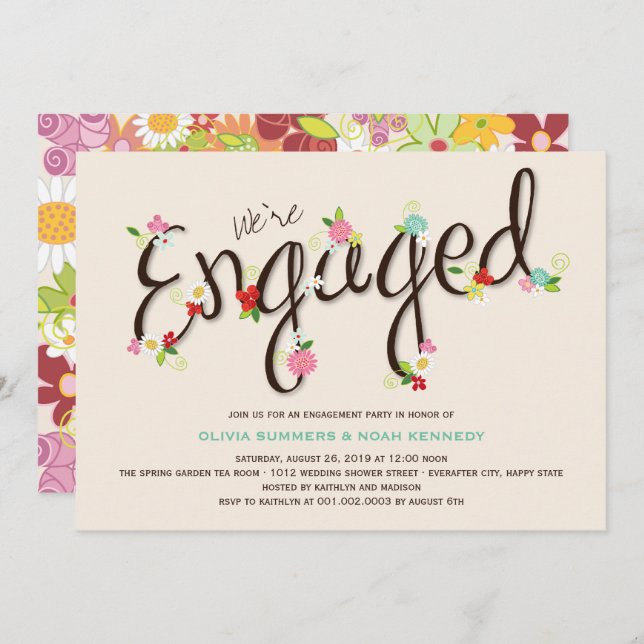 Förlovningsfest för Chic i Whimsique Vår blommor Inbjudningar (Fram/baksida)