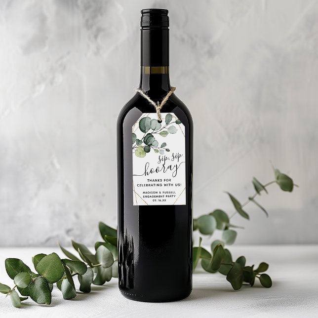 Förlovningsfest för Eucalyptus Sip Hooray Sip Hoor Presentetikett (Eucalyptus Sip Sip Hooray Engagement Party Favor Gift Tags)