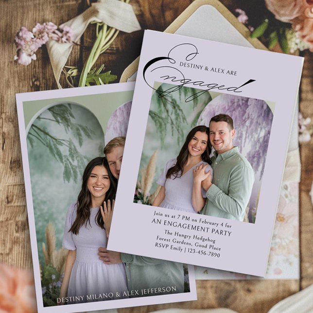 Förlovningsfest för foto med Dubblan elegant Inbjudningar (Engagement Photo Invitation from the Engagement Party Invitations collection by Darling & May)