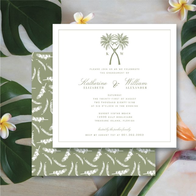 Förlovningsfest för känt Handflatan Träd Monogram  Inbjudningar (Knotted Palm Trees Monogram Beach Engagement Party Invitation @ fatfatin_blue_knot)