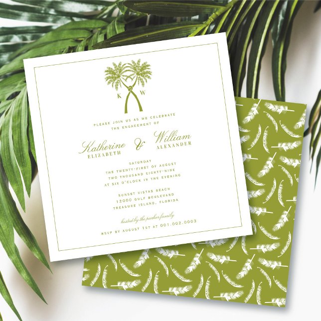 Förlovningsfest för känt Handflatan Träd Monogram  Inbjudningar (Knotted Palm Trees Monogram Tropical Beach Engagement Party Invitation @ fatfatin_blue_knot)