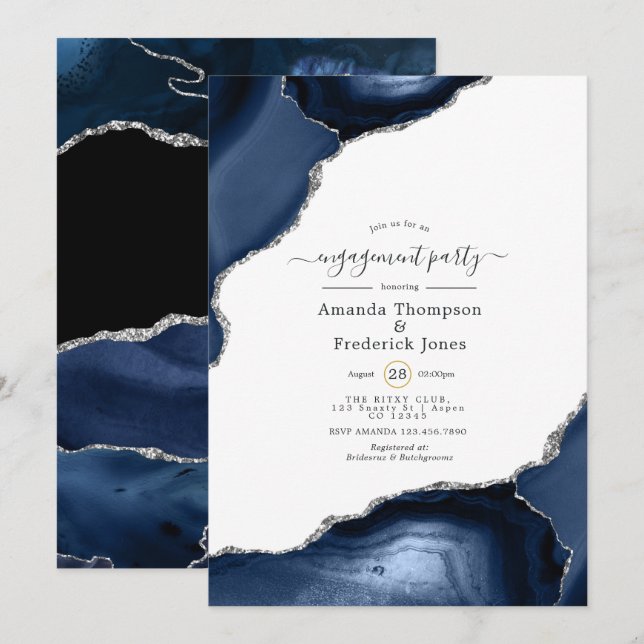 Förlovningsfest för marin flotta och Silver Agate Inbjudningar (Fram/baksida)