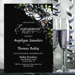 Förlovningsfest för moody svart Blommigt Inbjudningar