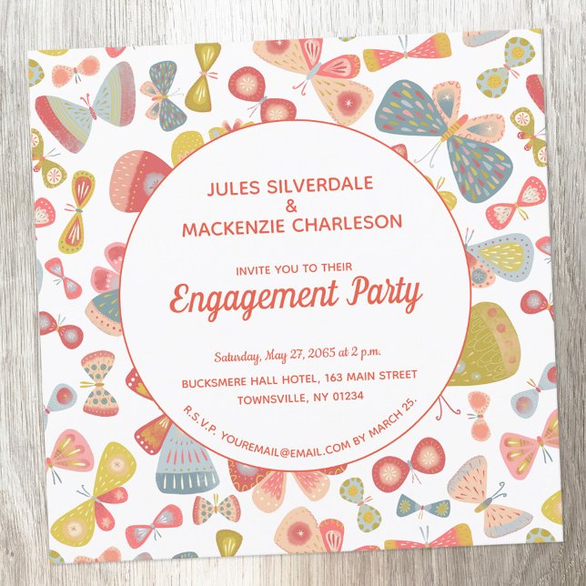 Förlovningsfest för Rosa Grönt av fjäril Inbjudningar (Butterfly engagement party invitation)
