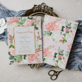 Förlovningsfest för  Rosa Guld Watercolor Blommigt Inbjudningar
