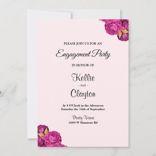 Förlovningsfest för rosa och Guld Blommigt Inbjudningar (Framsida)